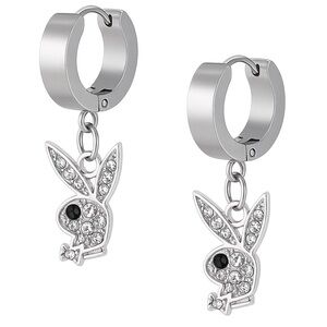 Chic Silver Crystal Rabbit Play Boy Bunny Earrings
